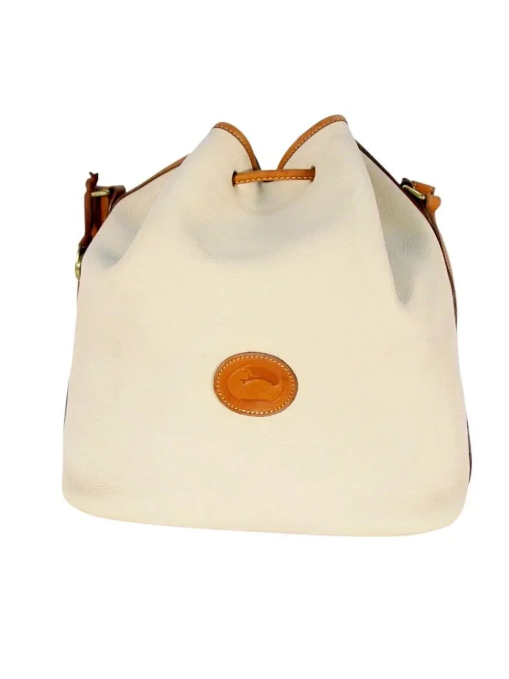DOONEY & BOURKE 80's Vintage AWL Cream Leather Drawstring Bucket Shoulder Bag - Picture 2 of 10